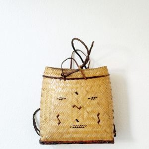 woven rattan bamboo traveling drawstring backpack / beach bag / shoulder bag